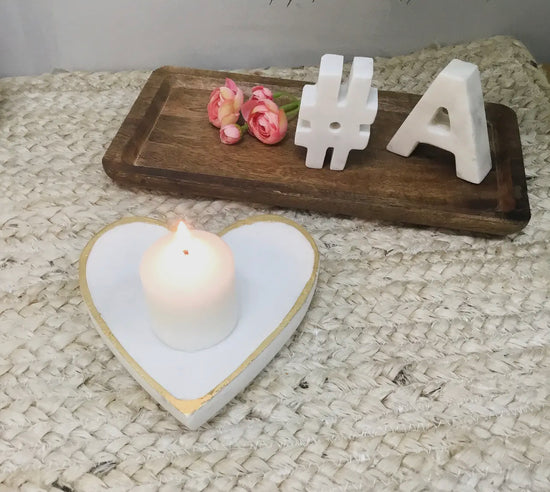 White Marble Heart Tray with Gold Edge Medium