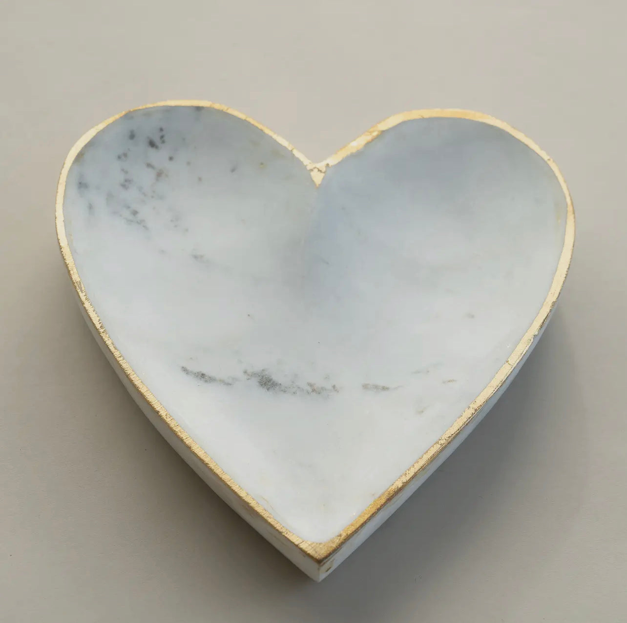 White Marble Heart Tray with Gold Edge - Large