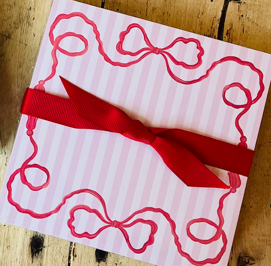 Christmas Red Bow on Stripe Luxe Notepad